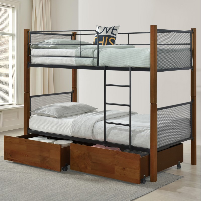 ΚΟΥΚΕΤΑ ΜΕ 2 ΣΥΡΤΑΡΙΑ & 2 ΣΤΡΩΜΑΤΑ 90X190εκ RAYVEN HM21336 ΞΥΛΟ ΚΑΙ ΜΕΤΑΛΛΟ