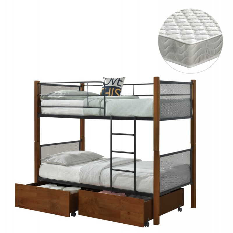 ΚΟΥΚΕΤΑ ΜΕ 2 ΣΥΡΤΑΡΙΑ & 2 ΣΤΡΩΜΑΤΑ 90X190εκ RAYVEN HM21336 ΞΥΛΟ ΚΑΙ ΜΕΤΑΛΛΟ