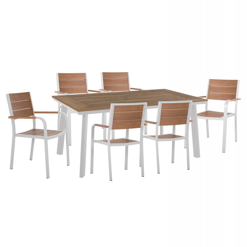 ΣΕΤ ΤΡΑΠΕΖΑΡΙΑΣ TABER HM10738 ΤΡΑΠΕΖΙ & 6 ΠΟΛΥΘΡΟΝΕΣ-ΑΛΟΥΜΙΝΙΟ & POLYWOOD-ΛΕΥΚΟ