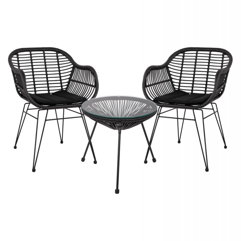 ΣΕΤ ΤΡΑΠΕΖΑΡΙΑΣ 3ΤΜΧ HM11871 ΜΕΤΑΛΛΟ & RATTAN ΣΕ ΜΑΥΡΟ ΧΡΩΜΑ