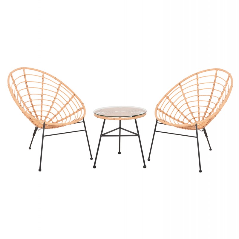 ΣΕΤ ΕΞΩΤΕΡΙΚΟΥ ΧΩΡΟΥ 3ΤΜΧ ALLEGRA HM21047.11 ΜΠΕΖ ΣΥΝΘ.RATTAN-ΜΕΤΑΛΛΟ ΣΕ ΜΑΥΡΟ