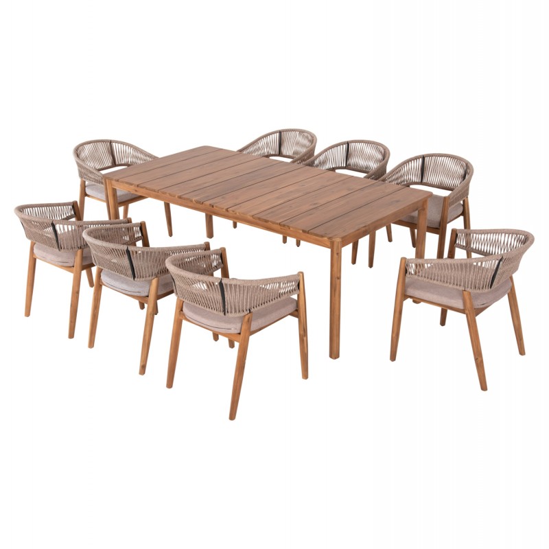 ΣΕΤ ΤΡΑΠΕΖΑΡΙΑΣ 9ΤΜΧ NAVANT HM21066.02 ΤΡΑΠΕΖΙ & 8 ΚΑΡΕΚΛΕΣ ΞΥΛΟ ΑΚΑΚΙΑΣ-ΣΧΟΙΝΙ ΜΠΕΖ