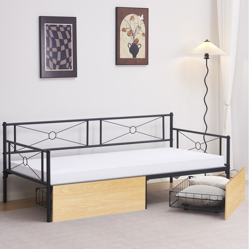 ΚΡΕΒΑΤΙ-ΚΑΝΑΠΕΣ BERNIE HM21120.02 ΜΑΥΡΟΣ ΜΕΤΑΛ.ΣΚΕΛΕΤΟΣ & SONAMA ΣΥΡΤΑΡΙΑ-190x90εκ.