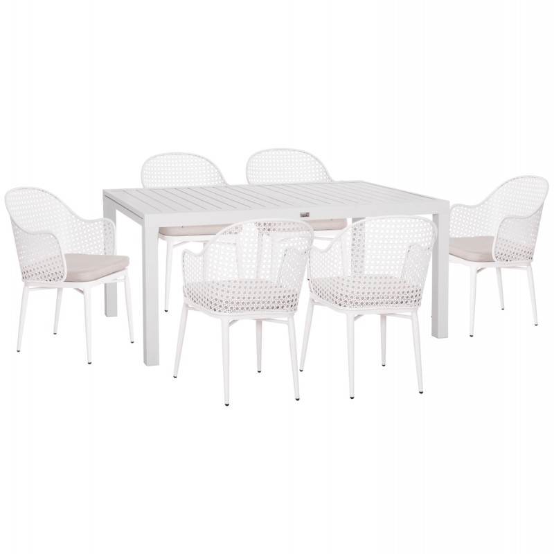 ΣΕΤ ΤΡΑΠΕΖΑΡΙΑΣ ΕΞ.ΧΩΡΟΥ KRUM HM21131.04 ΤΡΑΠΕΖΙ ΜΕ 6 ΠΟΛΥΘΡΟΝΕΣ--ΛΕΥΚΟ ΑΛΟΥΜΙΝΙΟ