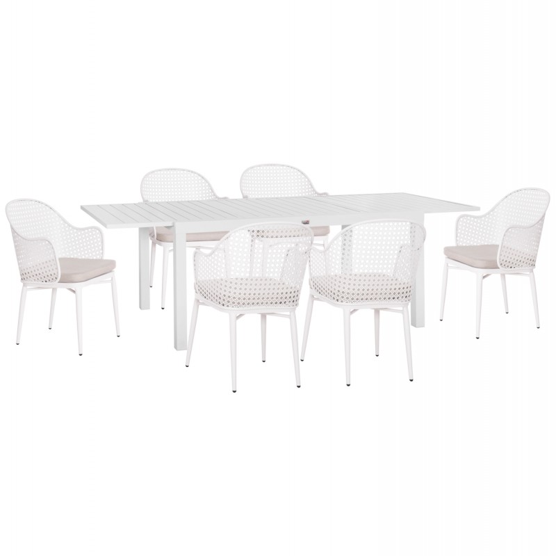 ΣΕΤ ΤΡΑΠΕΖΑΡΙΑΣ ΕΞ.ΧΩΡΟΥ KRUM HM21131.04 ΤΡΑΠΕΖΙ ΜΕ 6 ΠΟΛΥΘΡΟΝΕΣ--ΛΕΥΚΟ ΑΛΟΥΜΙΝΙΟ