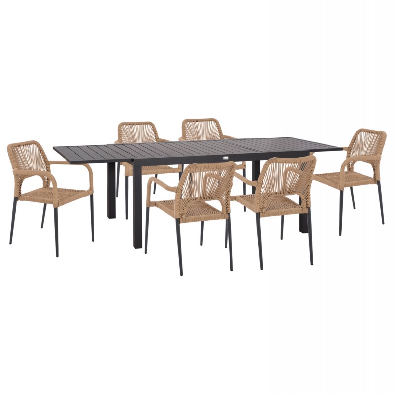 ΣΕΤ ΤΡΑΠΕΖΑΡΙΑΣ ΕΞ.ΧΩΡΟΥ 7ΤΜΧ KRUM HM21132.01 ΣΚΟΥΡΟ ΓΚΡΙ ΑΛΟΥΜΙΝΙΟ-P.E.TWISTED RATTAN