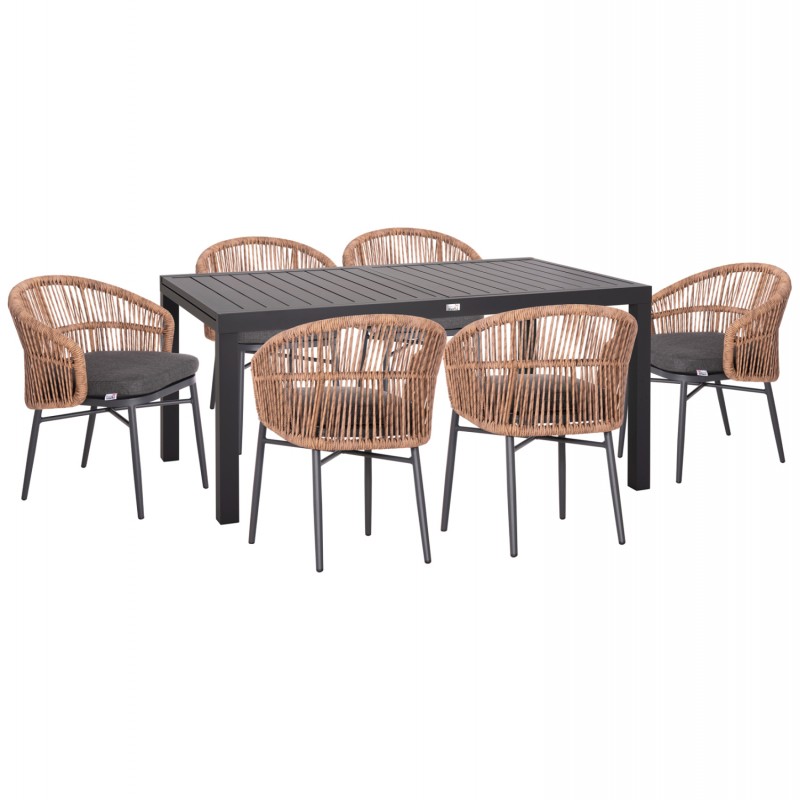 ΣΕΤ ΤΡΑΠΕΖΑΡΙΑΣ ΕΞ.ΧΩΡΟΥ 7ΤΜΧ KRUM HM21132.06 ΣΚΟΥΡΟ ΓΚΡΙ ΑΛΟΥΜΙΝΙΟ-P.E.RATTAN