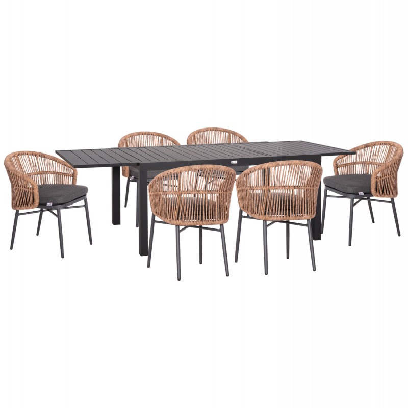 ΣΕΤ ΤΡΑΠΕΖΑΡΙΑΣ ΕΞ.ΧΩΡΟΥ 7ΤΜΧ KRUM HM21132.06 ΣΚΟΥΡΟ ΓΚΡΙ ΑΛΟΥΜΙΝΙΟ-P.E.RATTAN