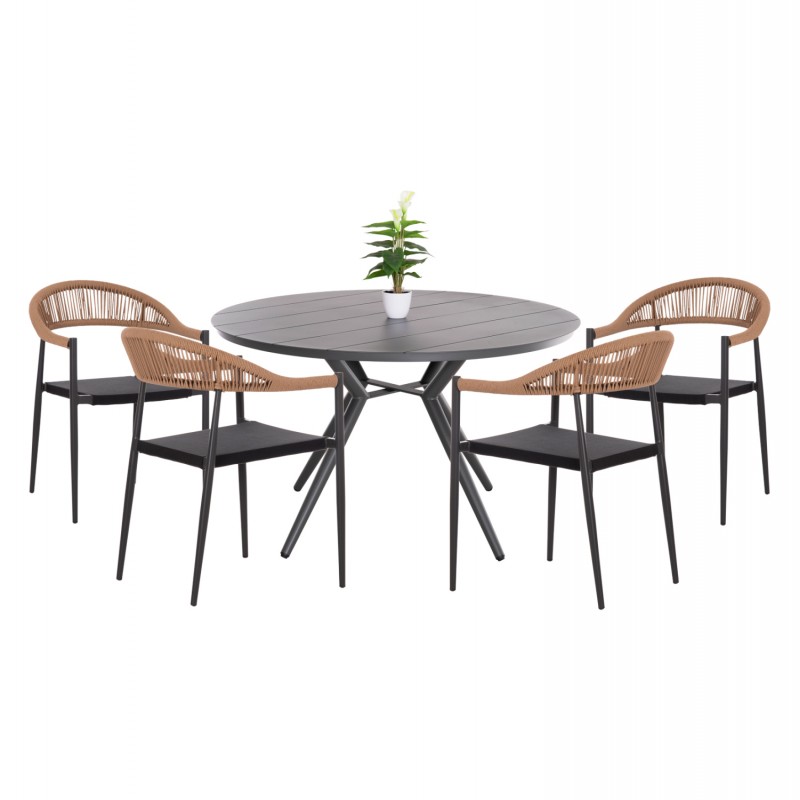 ΣΕΤ ΤΡΑΠΕΖΑΡΙΑΣ ΕΞΩΤ. ΧΩΡΟΥ 5ΤΜΧ BERG HM21134 ΣΚΟΥΡΟ ΓΚΡΙ ΑΛΟΥΜΙΝΙΟ--P.E.RATTAN