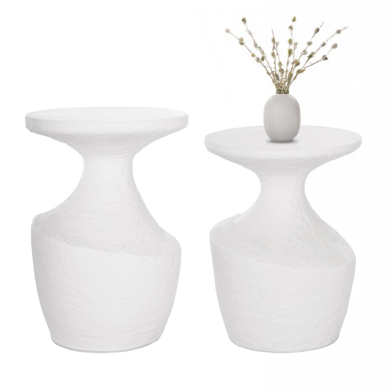 ΣΕΤ ΒΟΗΘΗΤΙΚΑ ΤΡΑΠΕΖΙΑ REBON 2ΤΜΧ HM21137.02 FIBER CEMENT ΣΕ ΛΕΥΚΟ--Φ40εκ & Φ27,5εκ