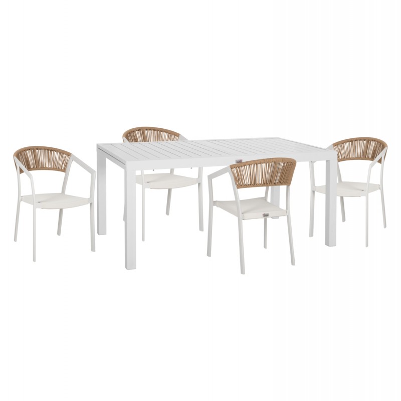 ΣΕΤ ΤΡΑΠΕΖΑΡΙΑΣ ΕΞ.ΧΩΡΟΥ 5ΤΜΧ KRUM HM21162 ΛΕΥΚΟ ΑΛΟΥΜΙΝΙΟ-P.E.RATTAN-TEXTILENE