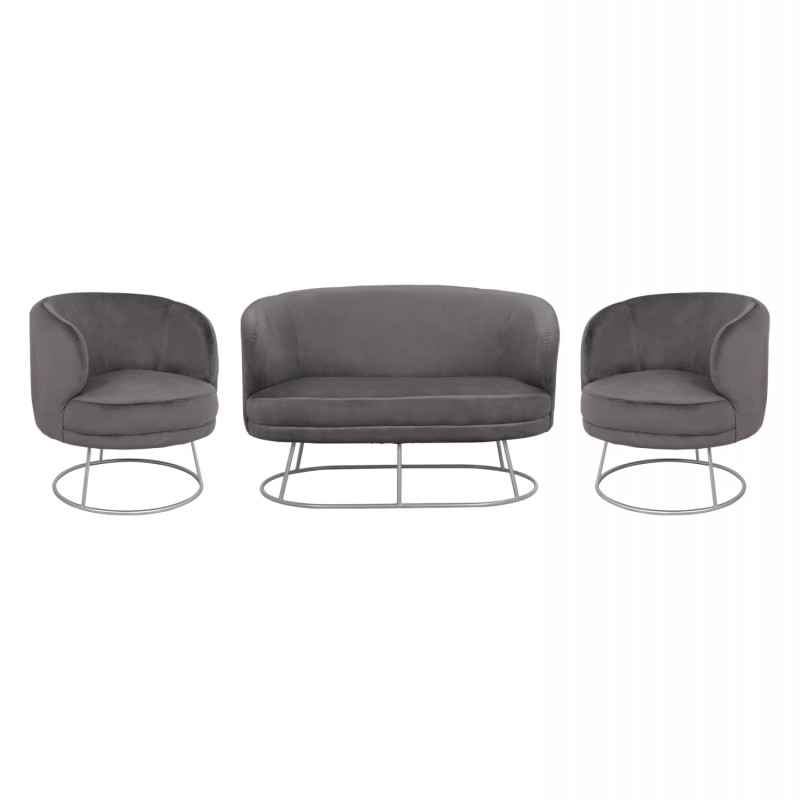 ΣΕΤ ΣΑΛΟΝΙ 2ΘΕΣΙΟΣ & 2 ΠΟΛΥΘΡΟΝΕΣ ARIEN ΓΚΡΙ ΒΕΛΟΥΔΟ ΑΣΗΜΙ ΒΑΣΗ HM11051.01