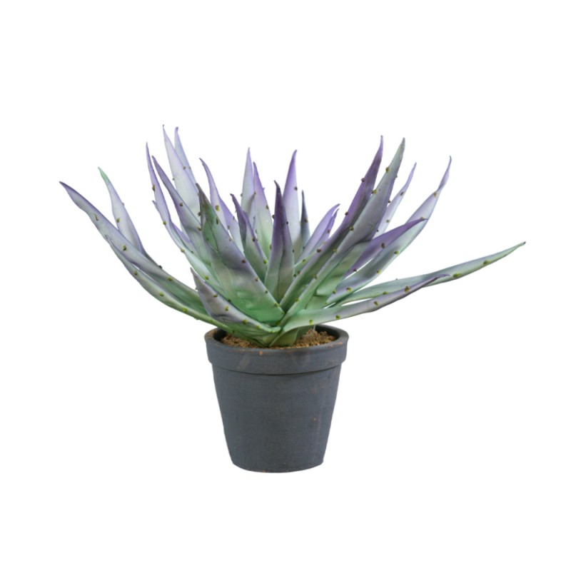 ALOE MAUVE ΦΥΤΟ ΤΕΧΝΗΤΟ ΣΕ ΓΛΑΣΤΡΑ 32cm EVA FOAM ΜΩΒ ΠΡΑΣΙΝΟ ΚΕΡΑΜΙΚΟ ΜΑΥΡΟ