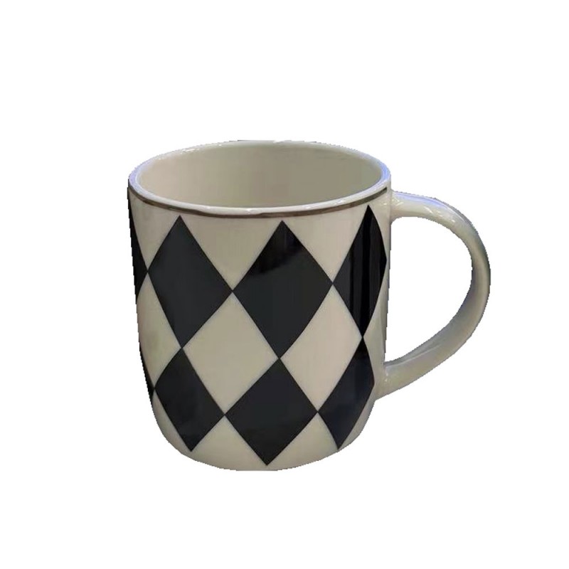 JOLIE ROMBUS ΚΟΥΠΑ 9x9x9cm NEW BONE CHINA ΛΕΥΚΟ ΜΑΥΡΟ ΧΡΥΣΟ