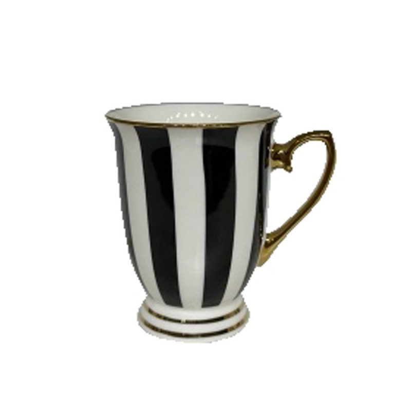 BRITISH ΚΟΥΠΑ 9x9x11cm NEW BONE CHINA ΛΕΥΚΟ ΜΑΥΡΟ ΧΡΥΣΟ