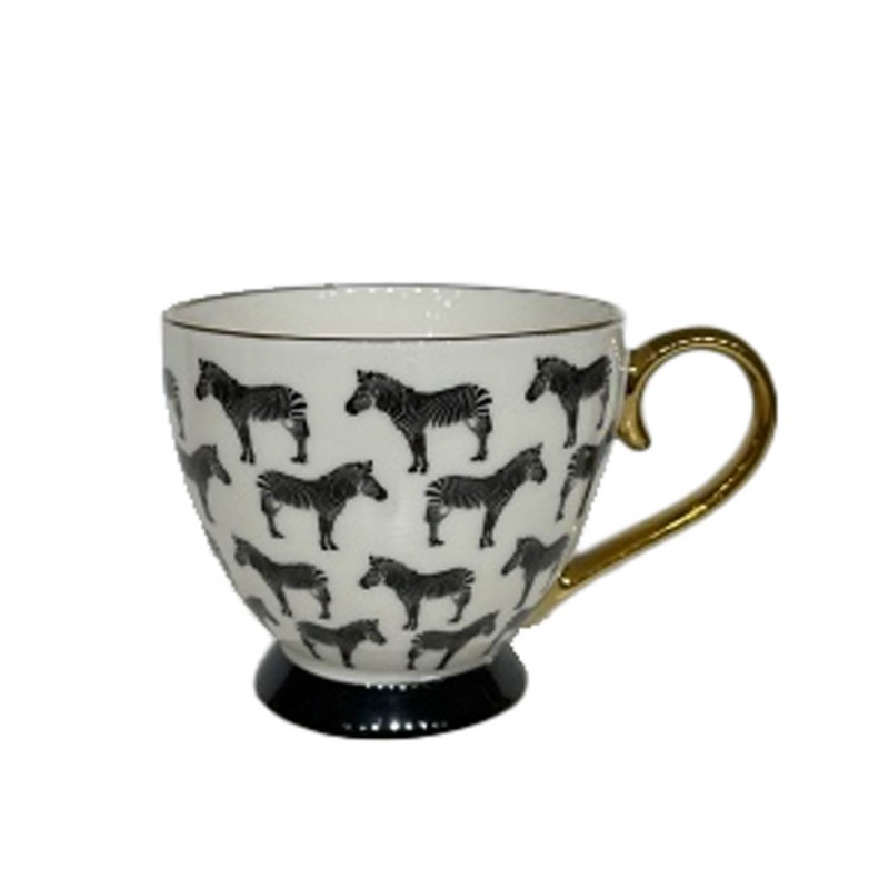 SAFARI ΚΟΥΠΑ 11x11x9cm NEW BONE CHINA ΛΕΥΚΟ ΜΑΥΡΟ ΧΡΥΣΟ