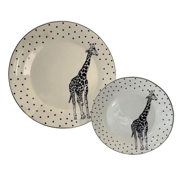 AFRICA ΠΙΑΤΟ ΓΛΥΚΟΥ SET 7ΤΜΧ 30x30x3cm NEW BONE CHINA ΛΕΥΚΟ ΜΑΥΡΟ