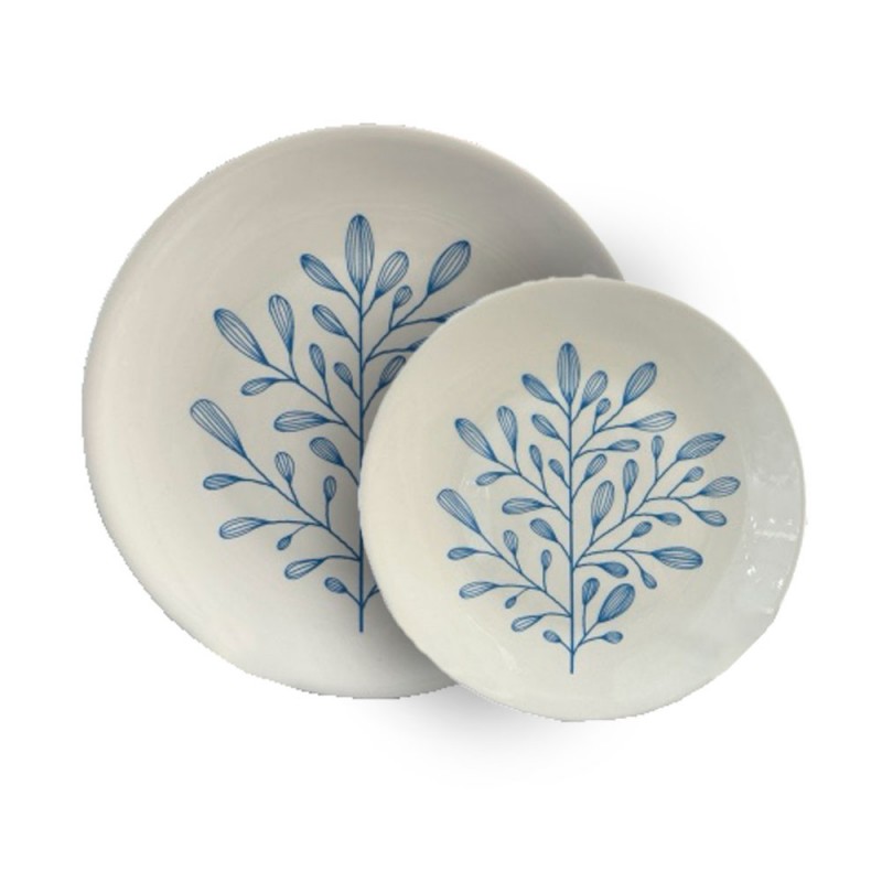 YDRA ΠΙΑΤΟ ΓΛΥΚΟΥ SET 7ΤΜΧ 30x30x3cm NEW BONE CHINA ΛΕΥΚΟ ΓΑΛΑΖΙΟ