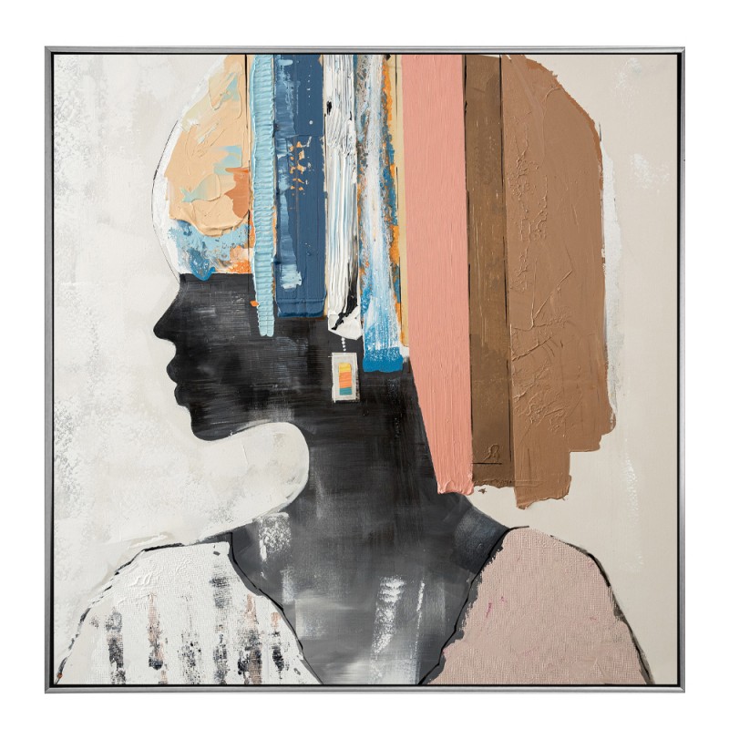 COLORFUL WOMAN PAINTING DECORATIVE 80x80x5 CANVAS MULTICOLOR WOOD SILVER