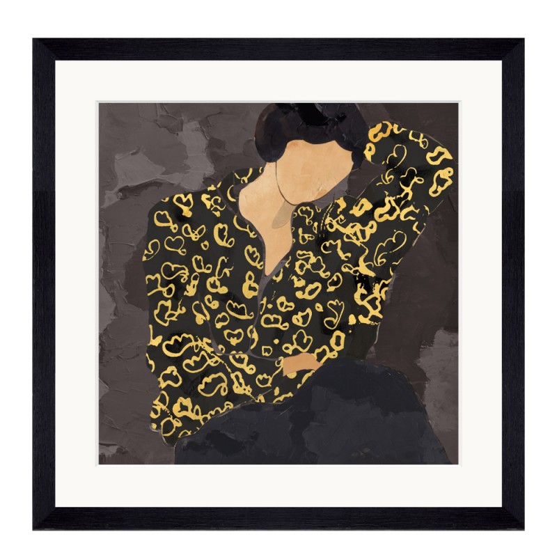 LADY IN PORTRAIT ΠΙΝΑΚΑΣ ΔΙΑΚΟΣΜΗΣΗΣ 43x43x4 ΓΥΑΛΙ ΠΟΛΥΧΡΩΜΟ ΞΥΛΟ ΜΑΥΡΟ