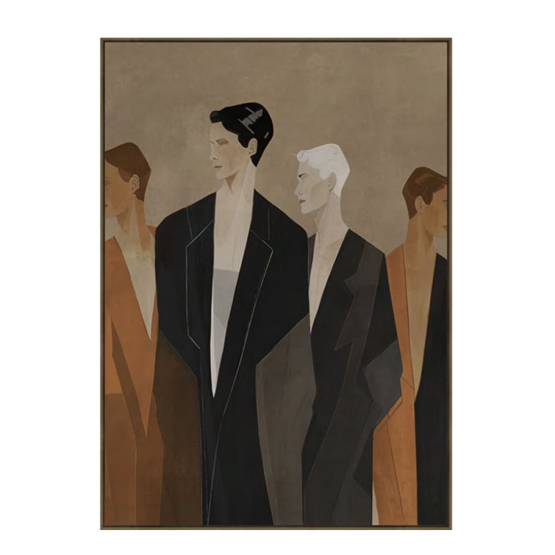 HUMAN FLOW ΠΙΝΑΚΑΣ ΔΙΑΚΟΣΜΗΤΙΚΟΣ ΜΕ ΚΟΡΝΙΖΑ 80x120x4cm ΚΑΜΒΑΣ ΚΑΦΕ ΜΠΕΖ PP ΜΑΥΡΟ