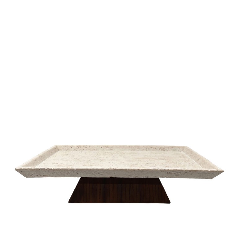 TRAVERTINO ΔΙΣΚΟΣ ΔΙΑΚΟΣΜΗΣΗΣ 40x22x9.5cm POLYRESIN STONE ΚΑΦΕ ΣΚΟΥΡΟ