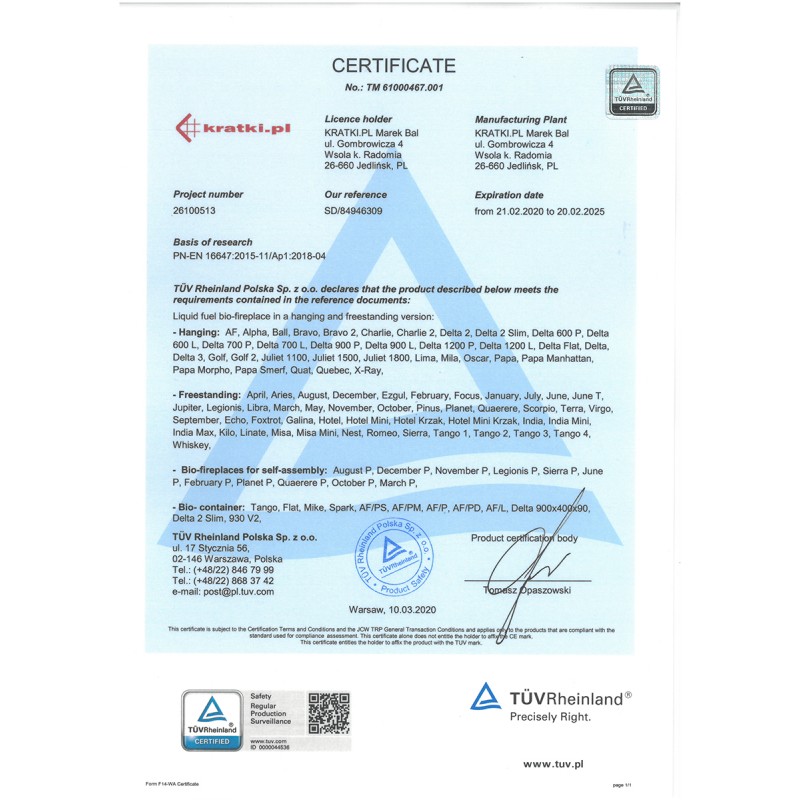 KRATKI TANGO2/BIALY/TUV ΕΣΤΙΑ ΒΙΟΑΙΘΑΝΟΛΗΣ ΜΕ ΠΙΣΤΟΠΟΙΗΣΗ TUV