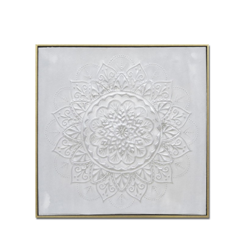 ROZETA ΠΙΝΑΚΑΣ ΔΙΑΚΟΣΜΗΣΗΣ 62x62x5cm ΚΑΜΒΑΣ ΛΕΥΚΟ ΧΡΥΣΟ ΞΥΛΟ