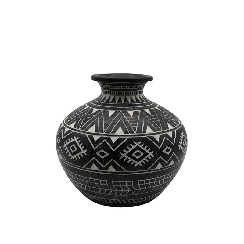 MAYA ΒΑΖΟ 25x25x22cm POLYRESIN ΜΑΥΡΟ ΛΕΥΚΟ