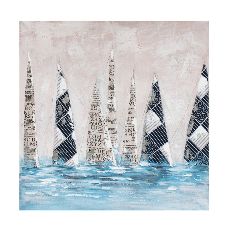 SAILING ΠΙΝΑΚΑΣ ΔΙΑΚΟΣΜΗΣΗΣ 82x82x5cm ΚΑΜΒΑΣ ΠΟΛΥΧΡΩΜΟ ΞΥΛΟ ΜΑΥΡΟ