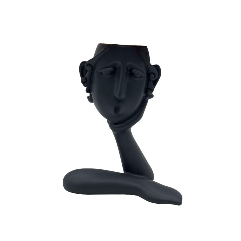 ROMANCE 3 ΒΑΖΟ ΦΙΓΟΥΡΑ 16x8x20cm POLYRESIN ΜΑΥΡΟ