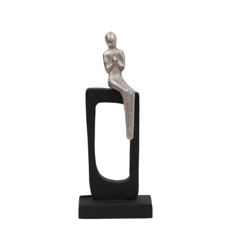 FEAT 2 ΔΙΑΚΟΣΜΗΤΙΚΗ ΦΙΓΟΥΡΑ 13x6x32cm ΞΥΛΟ MANGO ΜΑΥΡΟ ΑΣΗΜΙ ΑΛΟΥΜΙΝΙΟ