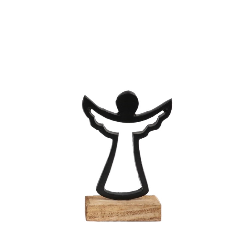 ADORN ΧΡΙΣΤΟΥΓΕΝΝΙΑΤΙΚΟ ΔΙΑΚΟΣΜΗΤΙΚΟ ΑΓΓΕΛΟΣ 12x5x18cm ΑΛΟΥΜΙΝΙΟ ΜΑΥΡΟ ΦΥΣΙΚΟ ΞΥΛΟ MANGO