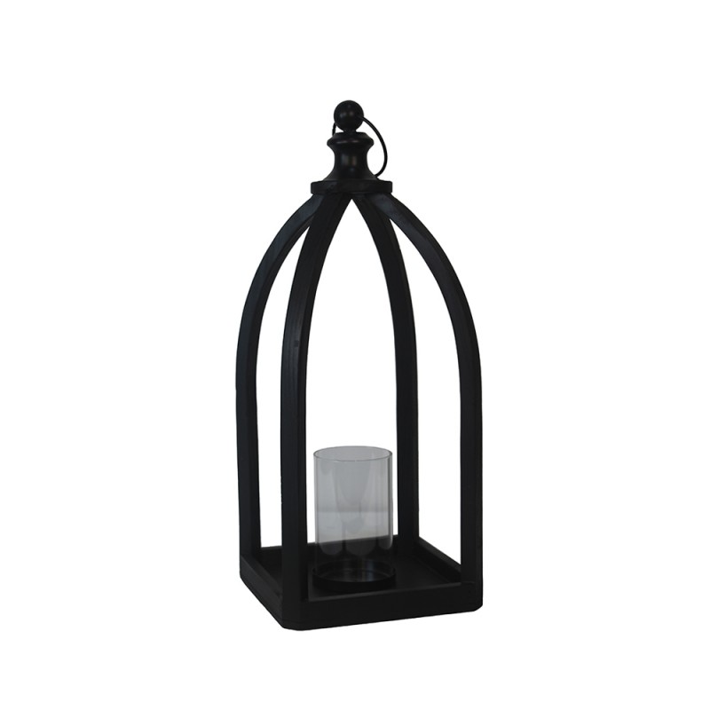 NIZAR ΦΑΝΑΡΙ 20x20x50cm ΞΥΛΟ ΜΑΥΡΟ ΓΥΑΛΙ