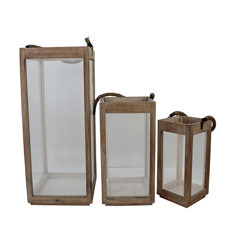 GAMAR ΦΑΝΑΡΙ SET 3ΤΜΧ 25x25x60cm ΞΥΛΟ ΦΥΣΙΚΟ ΓΥΑΛΙ