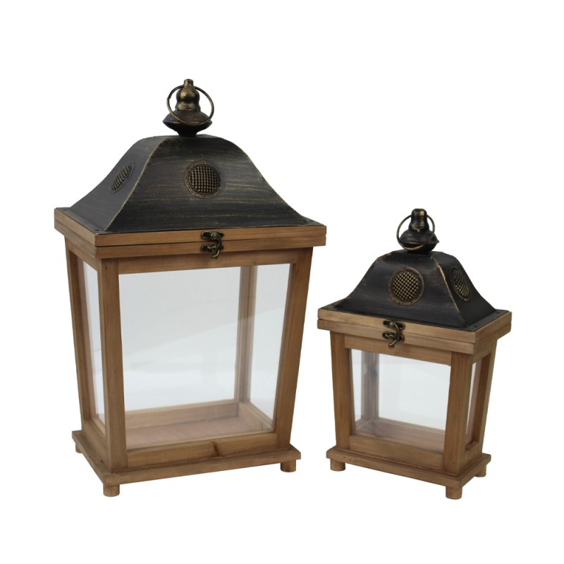 RAISA ΦΑΝΑΡΙ 28x20x49cm ΞΥΛΟ ΦΥΣΙΚΟ ΓΥΑΛΙ