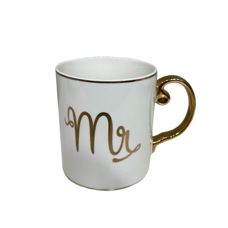 MR LOVE ΚΟΥΠΑ 8x8x9cm NEW BONE CHINA ΛΕΥΚΟ ΧΡΥΣΟ