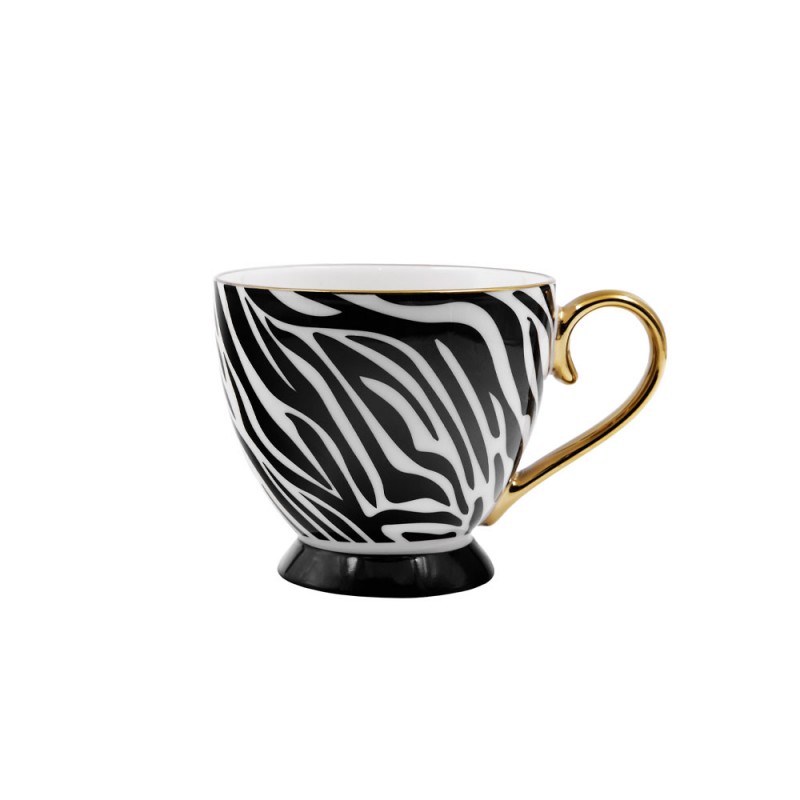 SAFARI ΚΟΥΠΑ 11x11x9cm NEW BONE CHINA ΛΕΥΚΟ ΜΑΥΡΟ ΧΡΥΣΟ