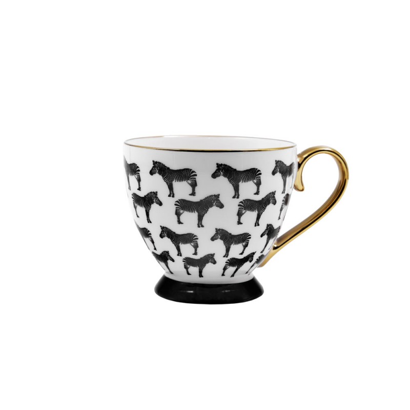 SAFARI ΚΟΥΠΑ 11x11x9cm NEW BONE CHINA ΛΕΥΚΟ ΜΑΥΡΟ ΧΡΥΣΟ