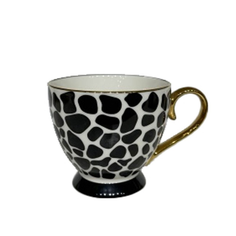 SAFARI ΚΟΥΠΑ 11x11x9cm NEW BONE CHINA ΛΕΥΚΟ ΜΑΥΡΟ ΧΡΥΣΟ