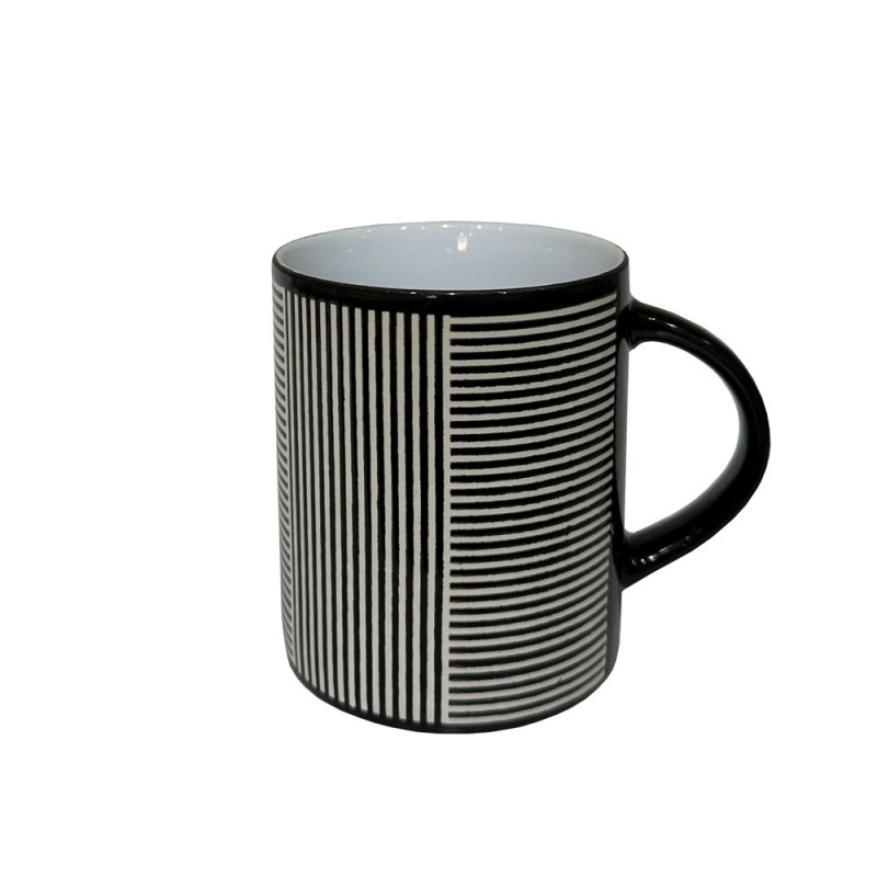 LINES DARK ΚΟΥΠΑ 8x8x10cm STONEWARE ΜΑΥΡΟ ΛΕΥΚΟ