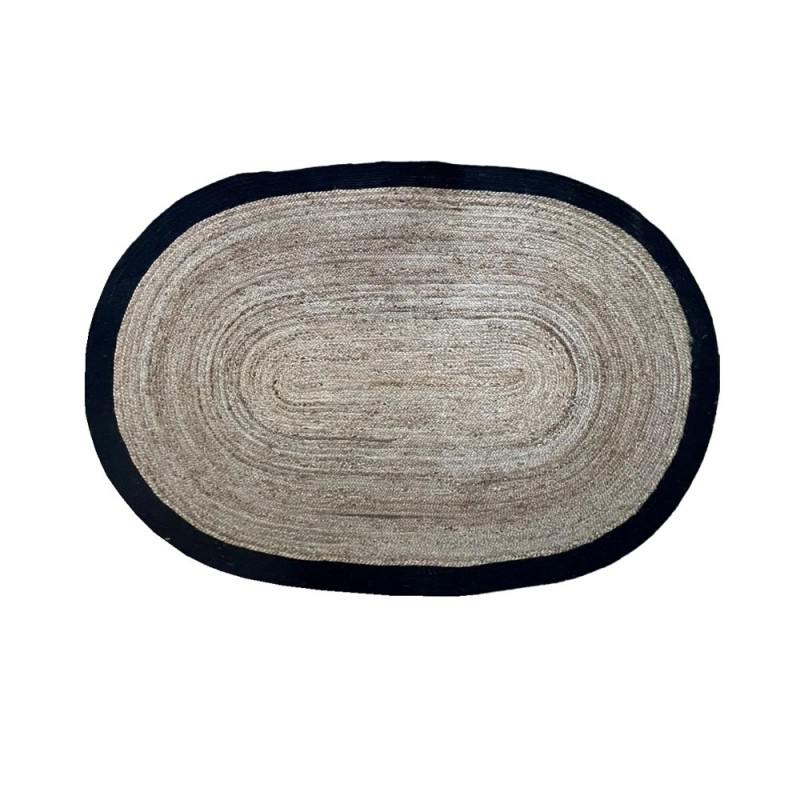 SHYLA ΧΑΛΙ ΣΑΛΟΝΙΟΥ ΟΒΑΛ 140x210cm ΓΙΟΥΤΑ ΦΥΣΙΚΟ ΜΑΥΡΟ ΒΑΜΒΑΚΙ