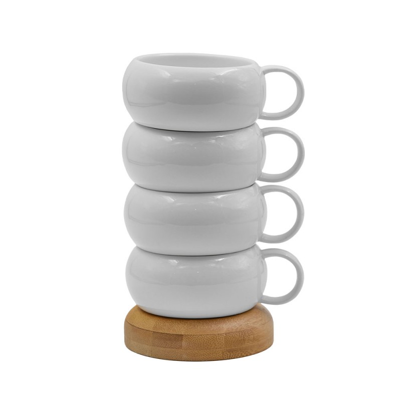 CURVE ΚΟΥΠΑ SET 4ΤΜΧ 12x10x19cm ΠΟΡΣΕΛΑΝΗ ΛΕΥΚΟ ΦΥΣΙΚΟ BAMBOO