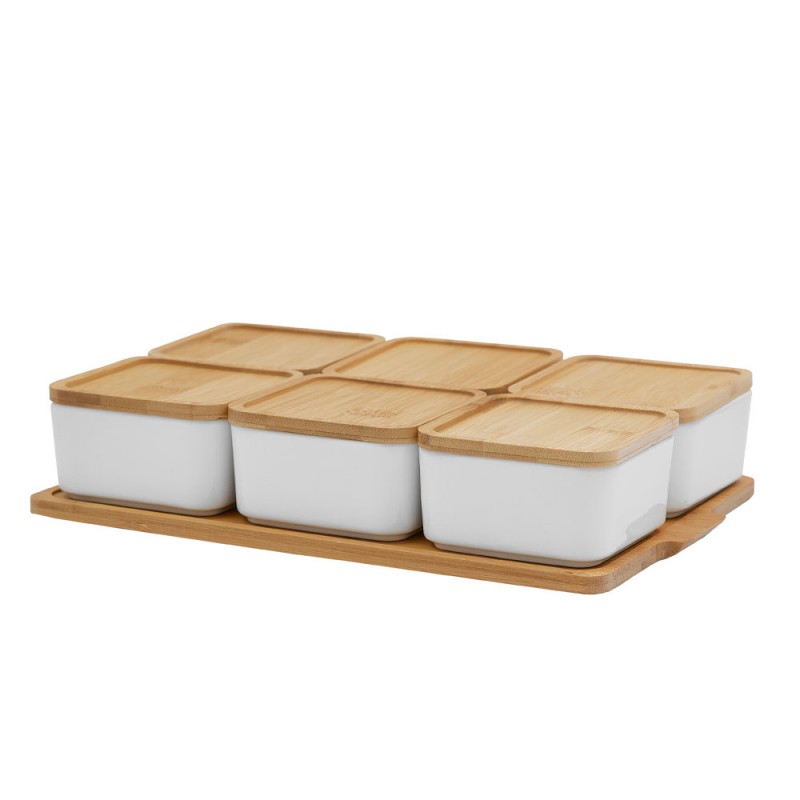 CURVE ΔΟΧΕΙΟ ΑΠΟΘΗΚΕΥΣΗΣ ΜΕ ΚΑΠΑΚΙ SET 6ΤΜΧ 30x19x7cm ΠΟΡΣΕΛΑΝΗ ΛΕΥΚΟ ΦΥΣΙΚΟ BAMBOO