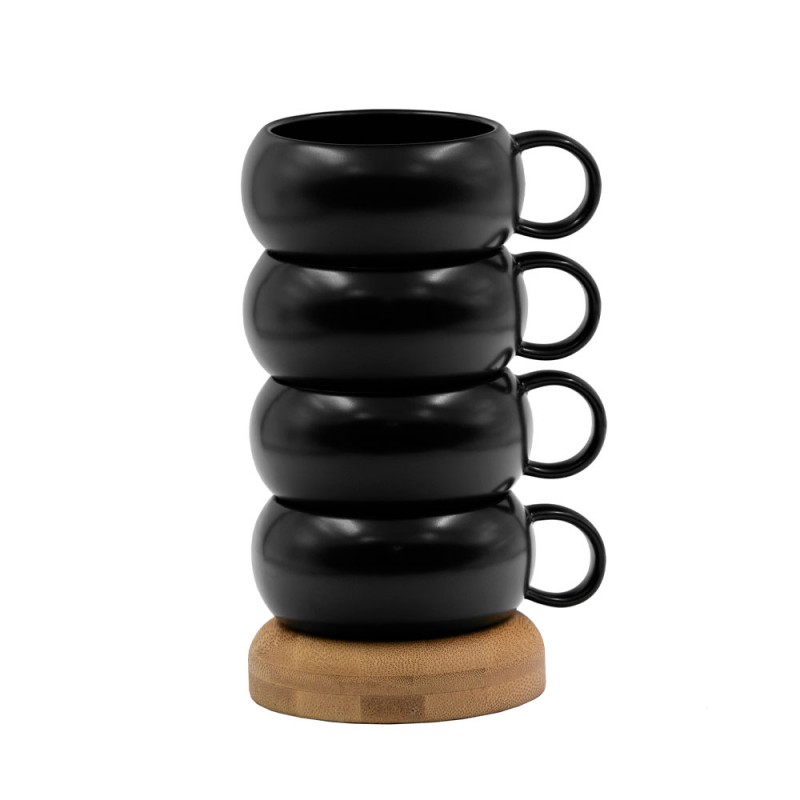 CURVE ΚΟΥΠΑ SET 4ΤΜΧ 12x10x19cm ΠΟΡΣΕΛΑΝΗ ΜΑΥΡΟ ΦΥΣΙΚΟ BAMBOO