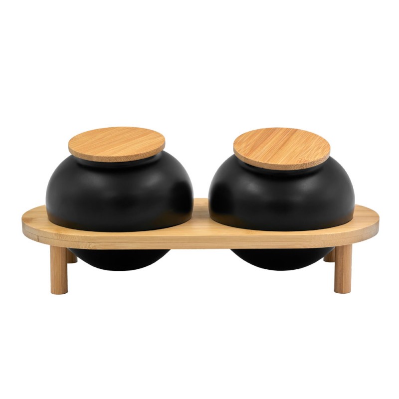 CURVE ΔΟΧΕΙΟ ΑΠΟΘΗΚΕΥΣΗΣ ΜΕ ΚΑΠΑΚΙ SET 2ΤΜΧ 33x16x13cm ΠΟΡΣΕΛΑΝΗ ΜΑΥΡΟ ΦΥΣΙΚΟ BAMBOO