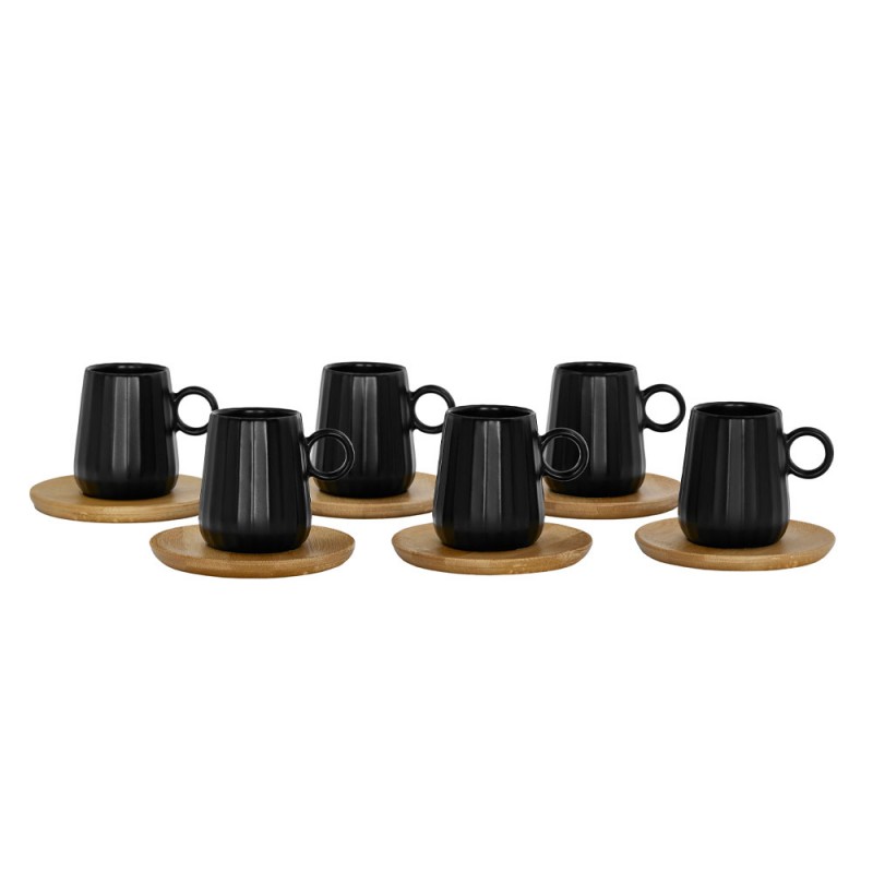 RIPPLE ΚΟΥΠΑ ESPRESSO SET 6ΤΜΧ 26x23x6cm ΠΟΡΣΕΛΑΝΗ ΜΑΥΡΟ ΦΥΣΙΚΟ BAMBOO