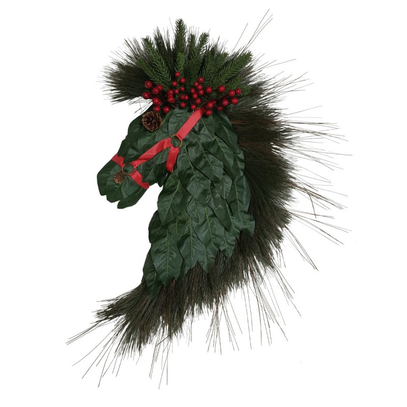 HORSE HEAD 86 ΧΡΙΣΤΟΥΓΕΝΝΙΑΤΙΚΟ ΣΤΕΦΑΝΙ ΑΛΟΓΟ 45x3x86cm POLYFOAM ΠΡΑΣΙΝΟ ΚΟΚΚΙΝΟ PVC
