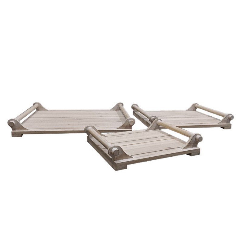 SIKINOS ΔΙΣΚΟΣ SET 3ΤΜΧ 42x36x6cm ΞΥΛΟ ΕΛΑΤΟΥ WHITE WASHED