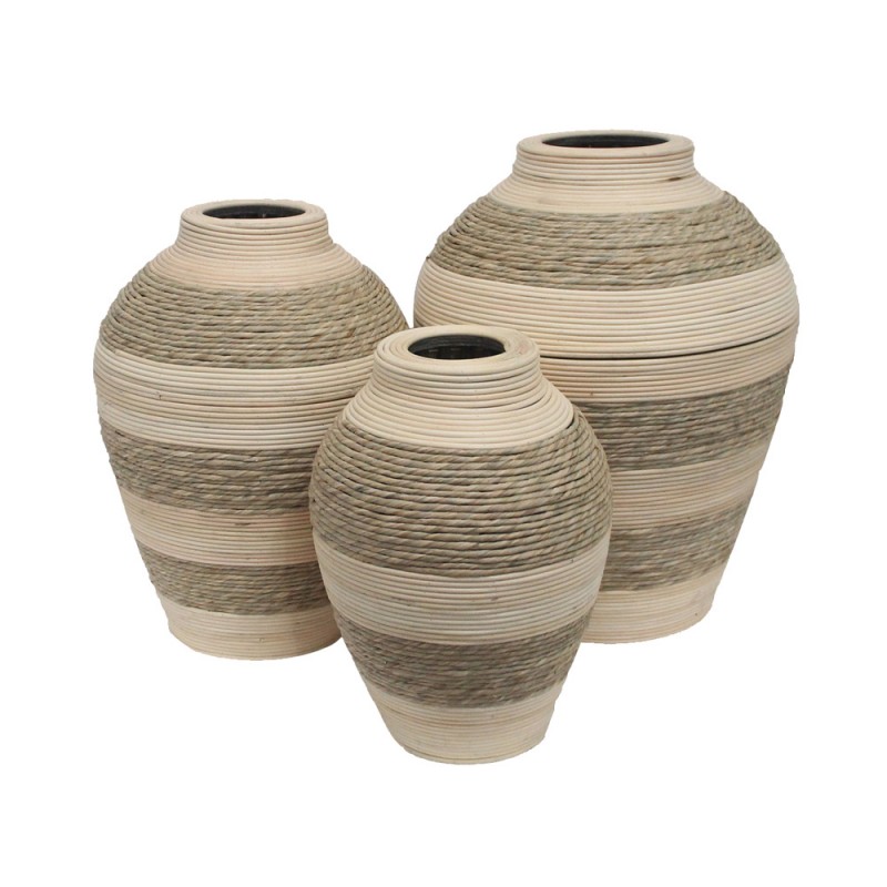 SIKINOS ΒΑΖΟ SET 3ΤΜΧ 37x37x47cm ΣΧΟΙΝΙ ΦΥΣΙΚΟ ΜΠΕΖ PLYWOOD